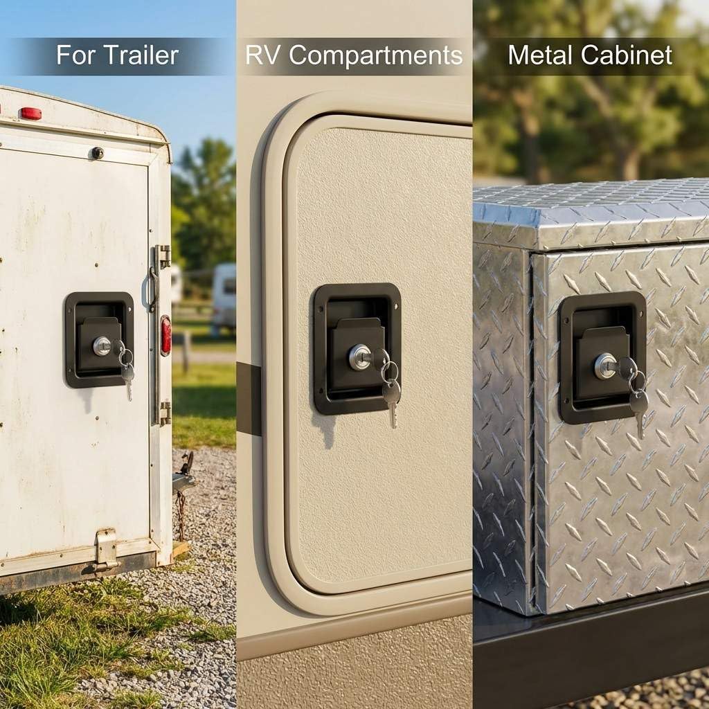 QWORK Flush Mount Trailer Door Lock 4 Pack, Keyed Alike Stainless Latches with Keys for Trailer, RV & Toolbox