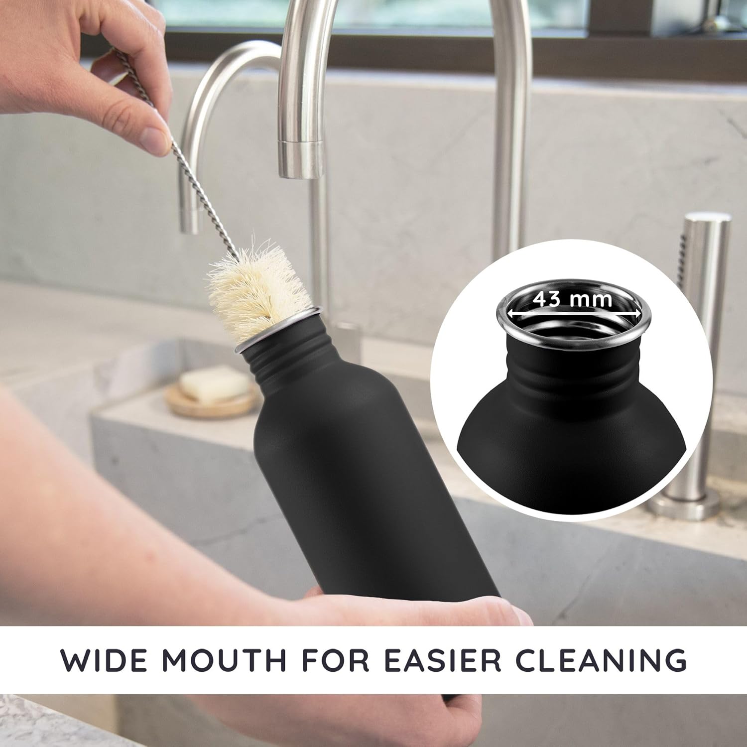 Bambaw 16 oz Stainless Steel Water Bottle, Black - Non-insulated, Dishwasher Safe, No Straw - Image 4