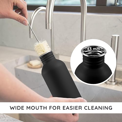 Miniatura 4 de Bambaw Botella de agua de acero inoxidable, Botella deportiva negra, Botella de agua sin aislamiento, 1L de acero inoxidable, Botella reutilizable,