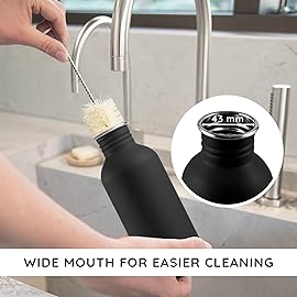 Bambaw Stainless Steel Water Bottle, Black Sports Bottle, Non-Insulated Water Bottle, 1L Stainless Steel, Reusable Bottle, Metal Bottle, BPA-Free - Onyx Black