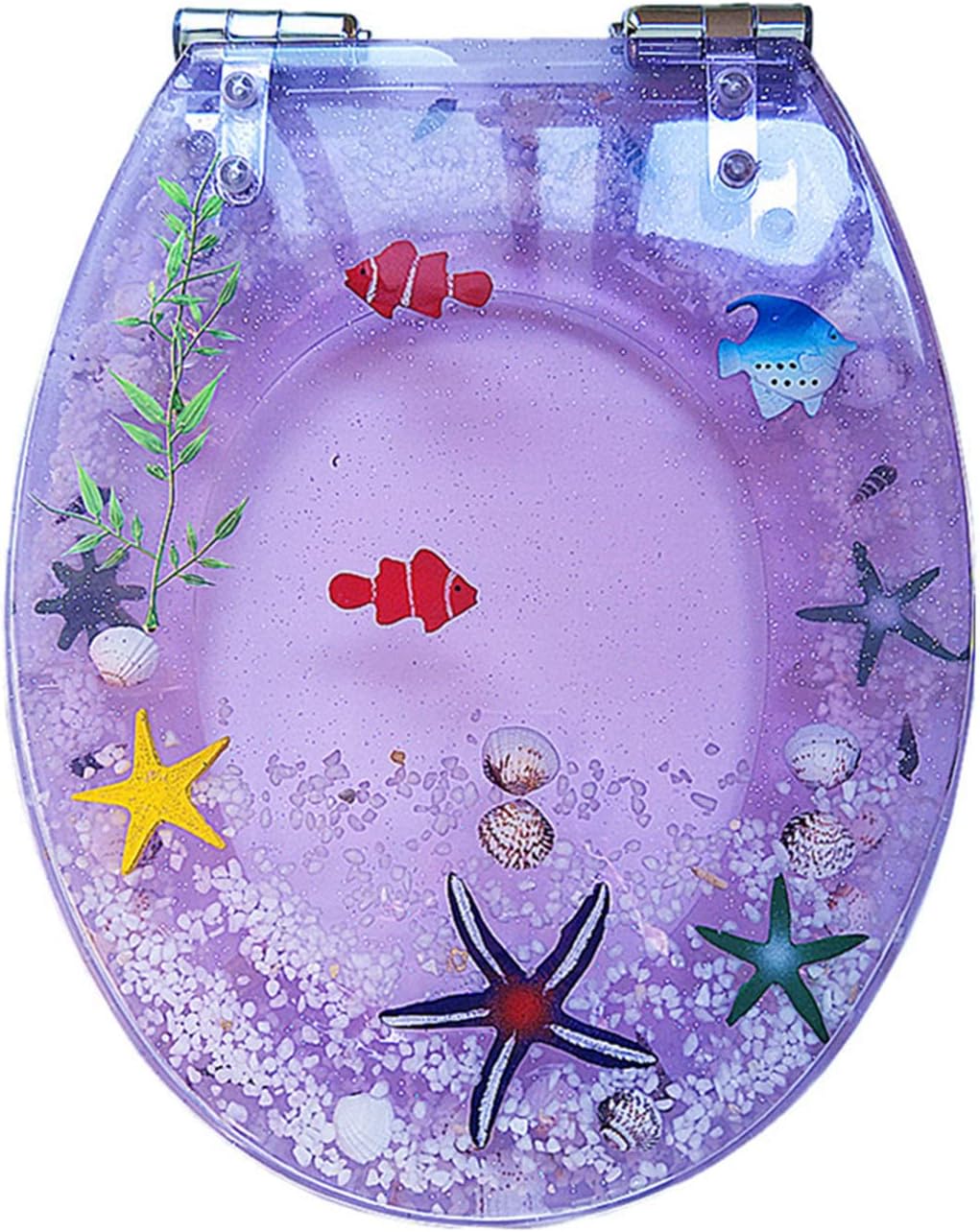 16.5'' Deep Ocean Clear Fish Toilet Seat Cover, Resin Toilet Seat oval