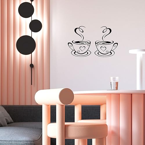 Miniatura 2 de 2 calcomanías de pared para cafetería, decoración de pared de cafetería, dos tazas de café, calcomanías extraíbles para cocina, estación de café,