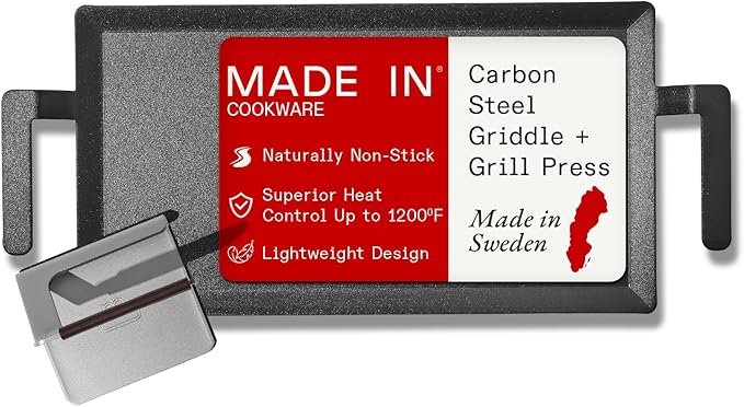 Made In Cookware | Carbon Steel Griddle + Grill Press