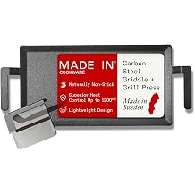 Made In Cookware - Carbon Steel Griddle + Grill Press - Professional Cookware - Crafted in Sweden - Induction Compatible
