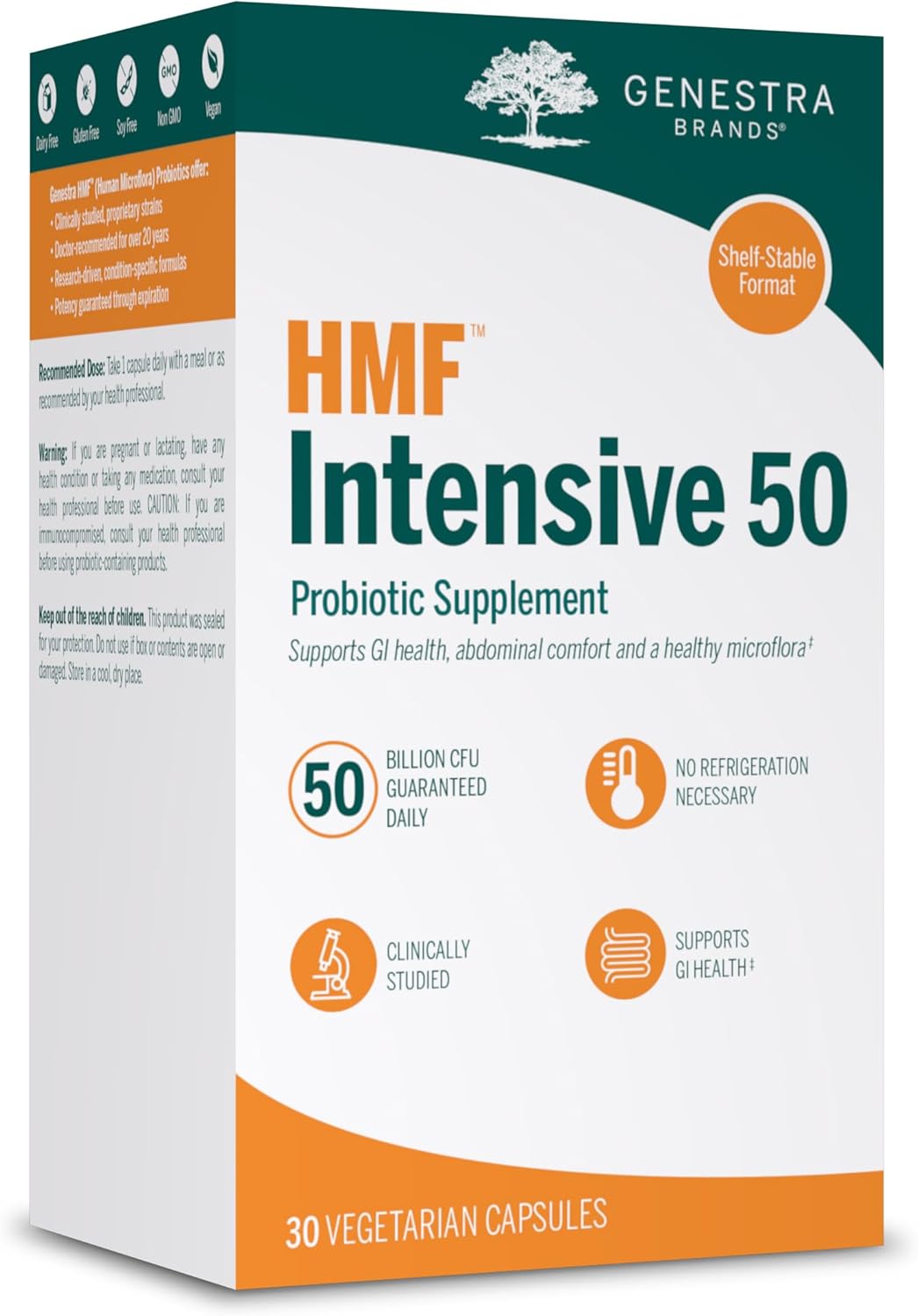 Genestra Brands HMF Intensive 50 | Supports GI Health, Abdominal Comfort and Healthy Microflora | 30 Vegetarian Capsules