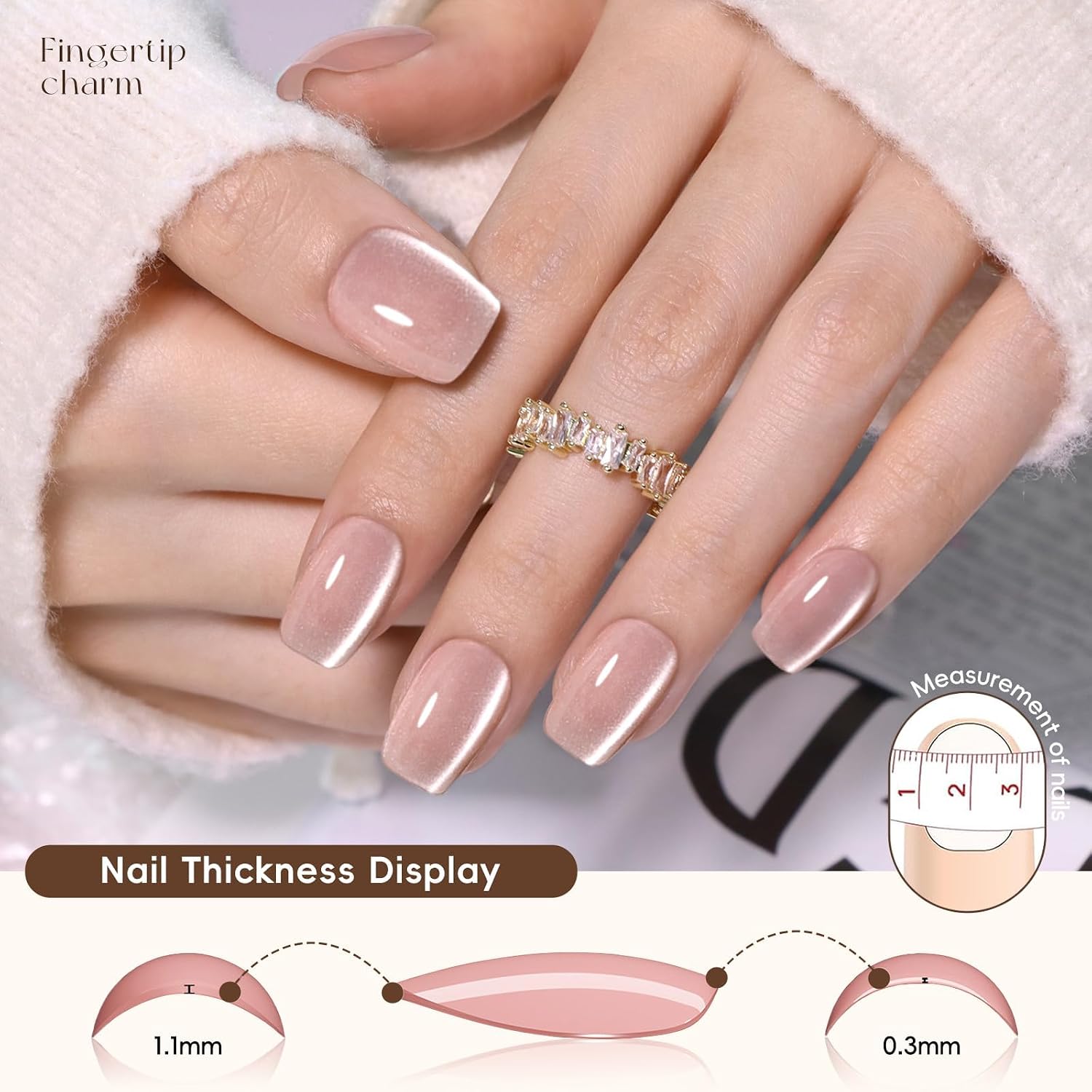 Brown Cat Eye Press on Nails Short Square,Glossy Glass Fake Nail Kit Neutral Nude Chocolate Brown False Nails Winter Fall Nails with Mirror Metallic Silver Nail Stickers,150pcs 15 Sizes image 2