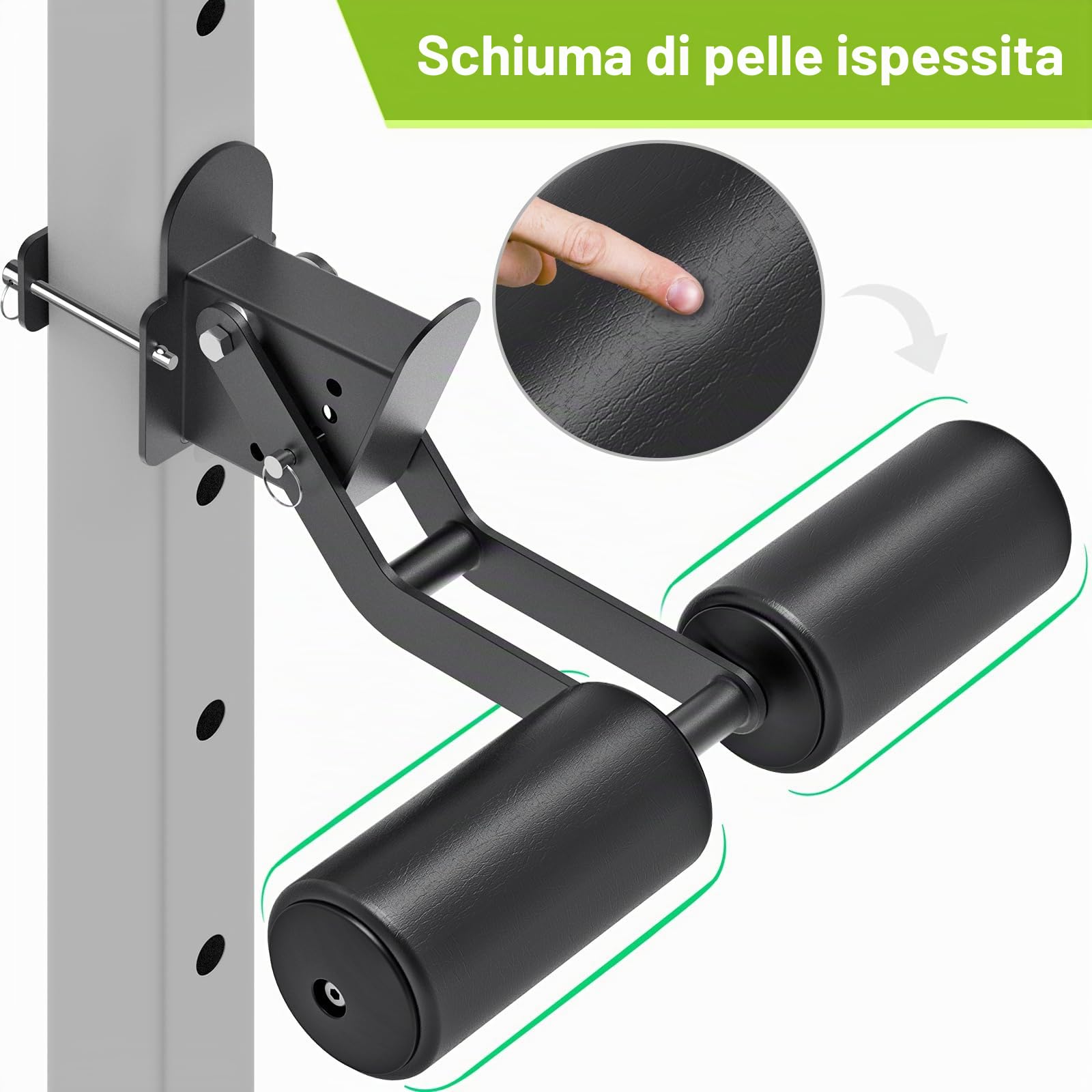 Kipika Nordic Hamstring Curl Squat Rack Attacco per Power Rack con foro da 5/8" o 2,5 cm – Attacco regolabile per tenere premuto le gambe con superficie in pelle di alta qualità – per la massima