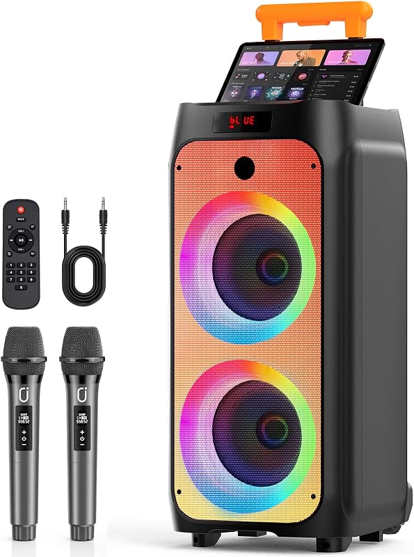 HWWR Karaoke Machine for Adults, Big Party Speaker with 500W Peak Power, Wireless PA System with Dual 8" Subwoofers, Disco Lights & 2 Microphones for Home Party Outdoor, Support USB/AUX/REC/TWS