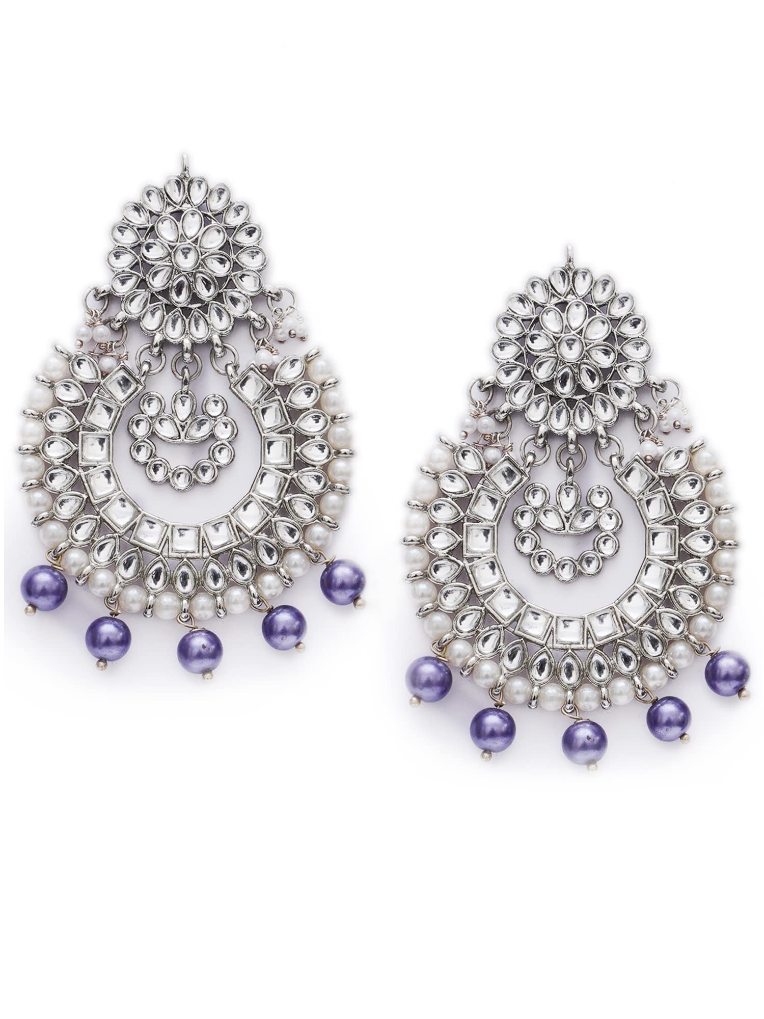 Karatcart Violet Pearl Oxidised Silver Kundan Chandbali Earrings for Women (B09MN5N7HF) Amazon Price History, Amazon Price Tracker