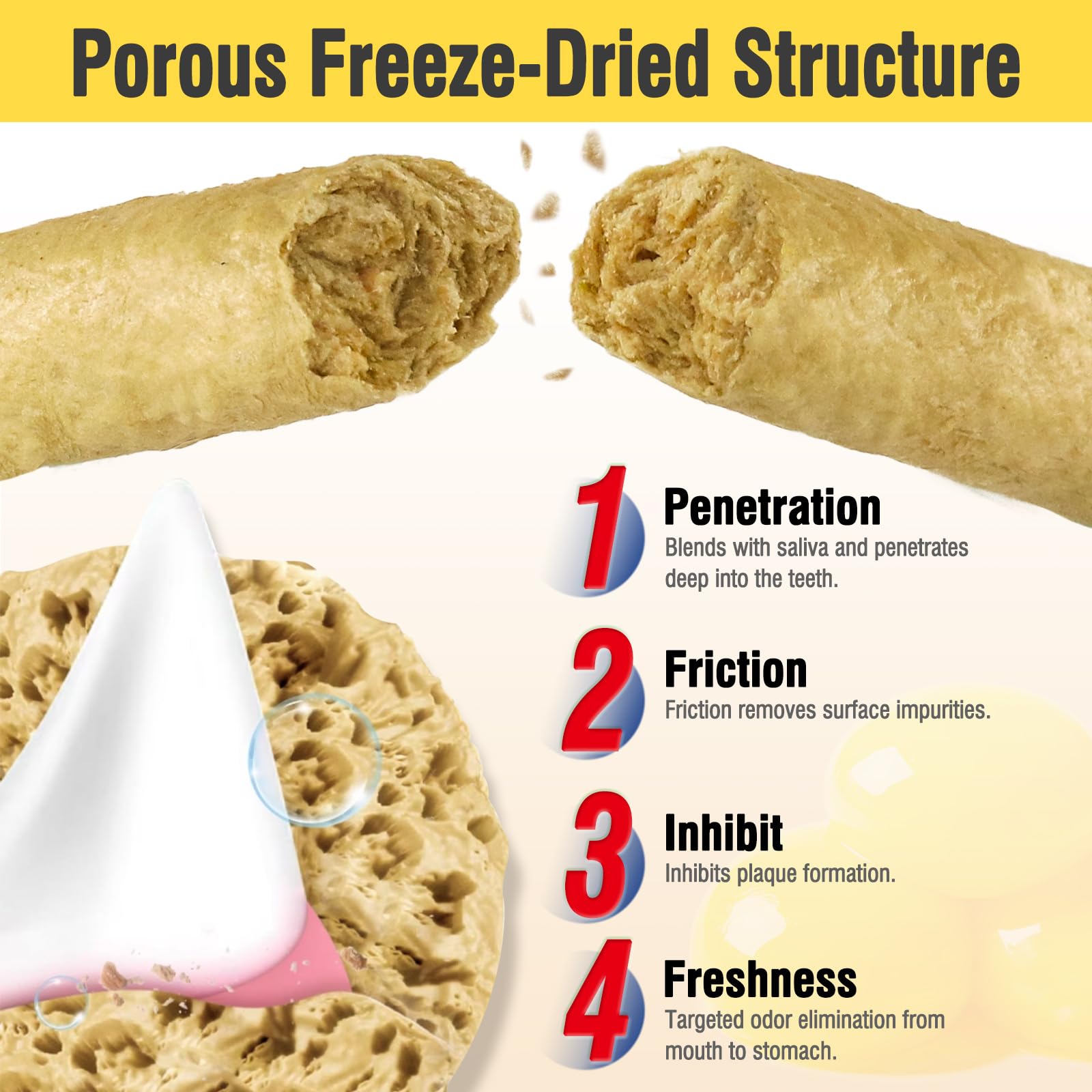 30g Freezed Dried Cat Dental Treats Egg Yolk Flavor, Cat Chew Stick for Freshens Breath and Reduce Tartar, Feline Teething Sticks Cats Treats Snack - image 4