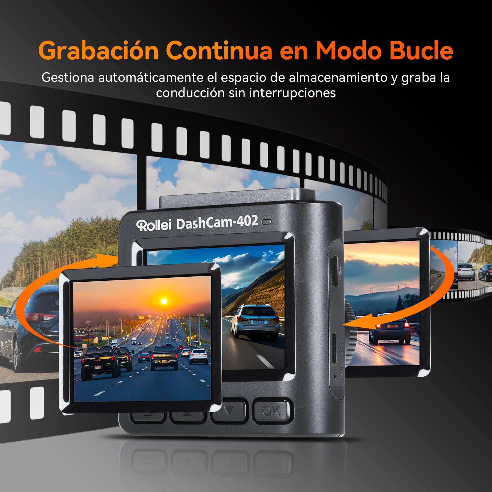 Dashcam, Rollei Dash CAM 402 Cámara de Coche con G-Sensor Grabación en Bucle Camara Coche Grabadora con Monitor de Aparcamiento 1080P HD Resolución 130° Gran Angular Dashcam-Dash-CAM-Camera-Coches | Cámara de coche 402 Mini 2.0 pulgadas HD pantalla bucle