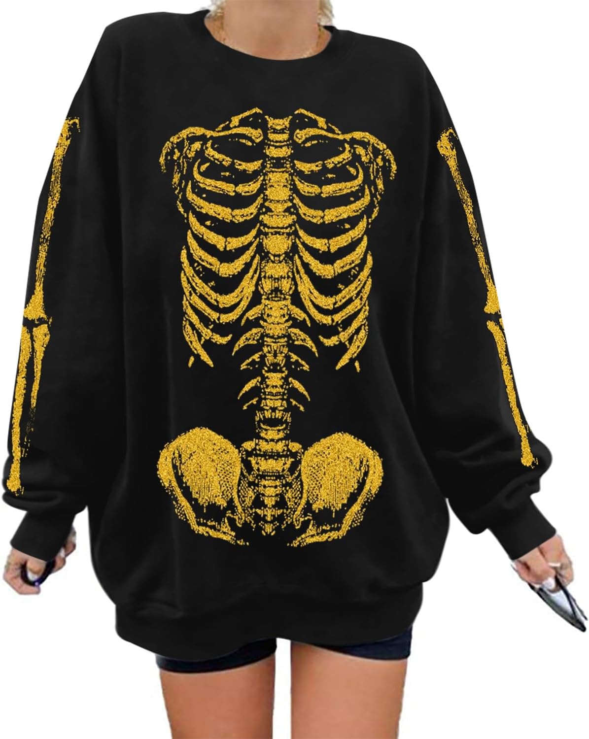 Oversized Halloween Sweatshirt Women Gothic Skeleton Graphic Pullover Shirt