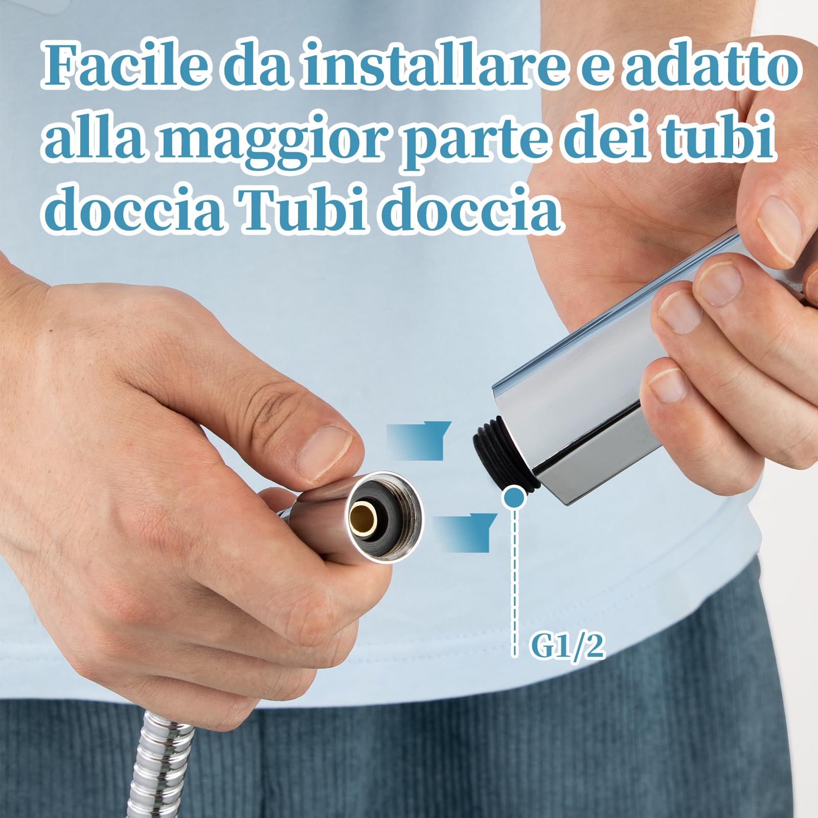 OFFO Soffione Doccia, Doccino per Doccia con 6 Modalità di Getto, Soffione Doccia Grande per Il Risparmio Idrico, Doccetta per Il Bagno,Cromo