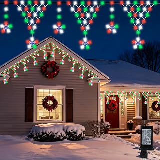 Christmas Decoration Lights 218 LED 13.8ft Star Curtain Fairy Lights with 11 Drops, Clear Wire LED String Light Decor with 8 Modes for Wedding Party Holiday Christmas Home Indoor Outdoor Decor