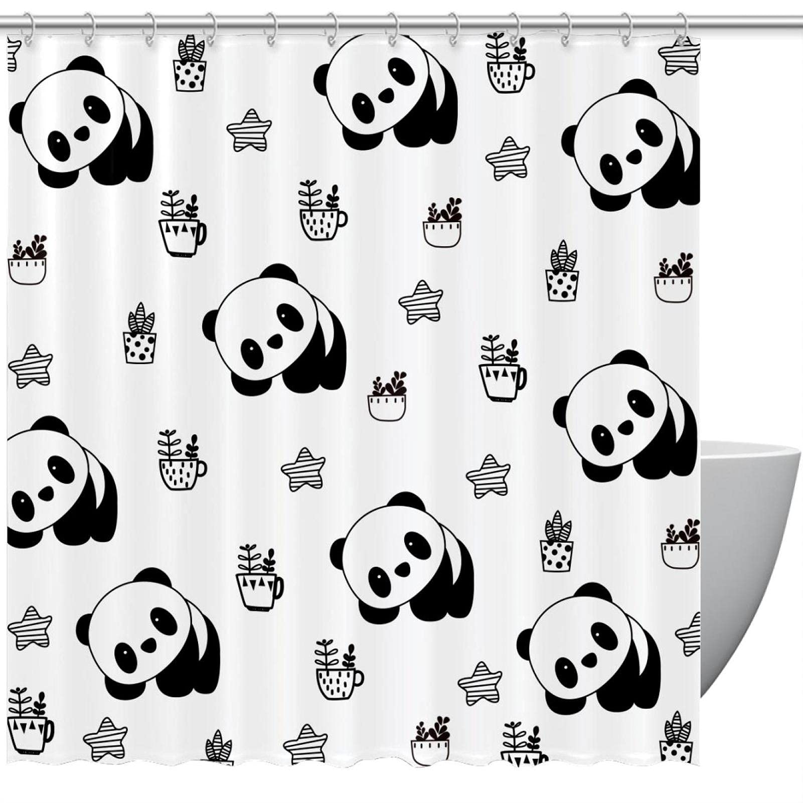 Rideau de douche panda et étoiles avec crochets pour décoration salle de bain enfant
