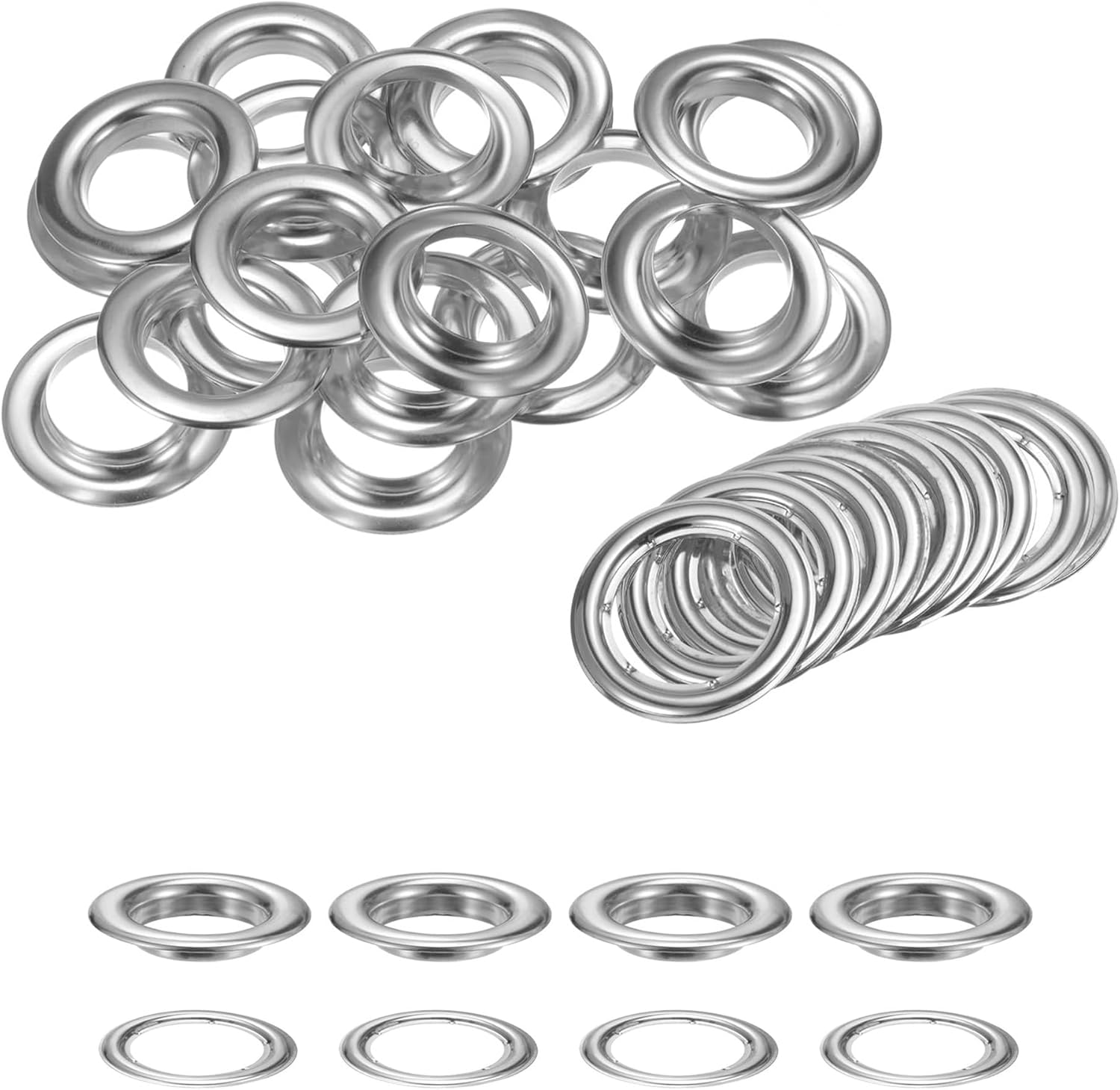 Trimming Shop 30mm Eyelets Rings with Washers, Grommet Eyelets for Tarpaulin, Leather Craft, Repair, Round Curtain Eyelet Rings for DIY, Canvas Holding, Vinyl Banners, Silver, 100pcs