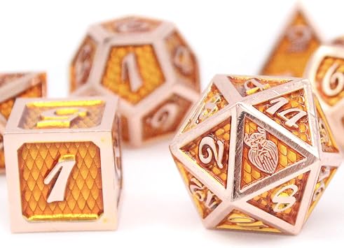 HEIMDALLR Metal DND Dice Set 7 pcs - Dragonhide Design, 16mm Size, Logo on D20; Metal Dice Set & Dice Box; D&D Dice Set D&D Dungeons and Dragons Dice Set - Jormungandr Series Jin Long