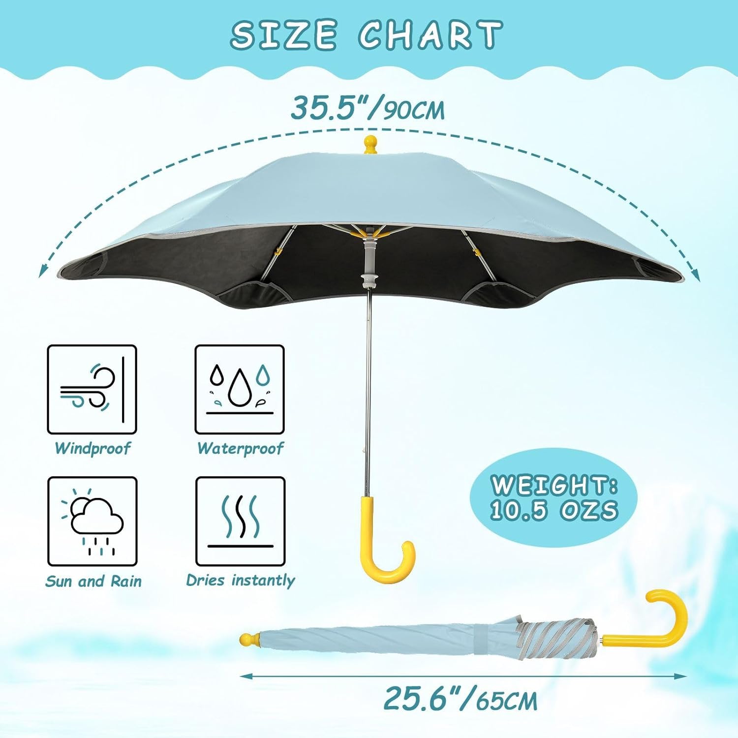 ODAWA Lemon Chiffon Kid Umbrellas J Handle Golf Stick Umbrella Kids Umbrella Easy Open and Close