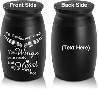 Personalized Custom Engraving Text Small Cremation Urns, Handcrafted Beautiful Keepsake Urn for Funeral, Peaceful Decorative Urns for Human Ashes, Angel Wings Urn to Sharing Memorial Brother
