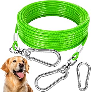 Dog Tie Out Cable for Outdoor Dog Lead Use | Blue/Purple/Green/Pink Colors, Heavy Duty Chain Works as Outdoor Tether & Leash, 10/15/20/30FT