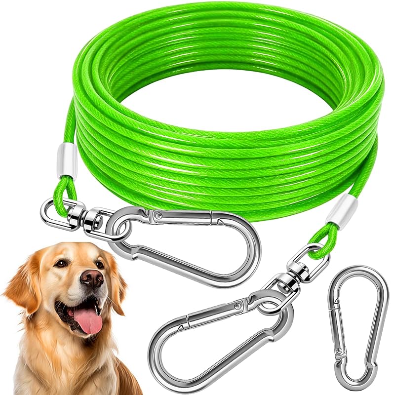 Guia de contenção para cães com cabo de aço revestido em PVC HaiYUAN, 6,1 m Green