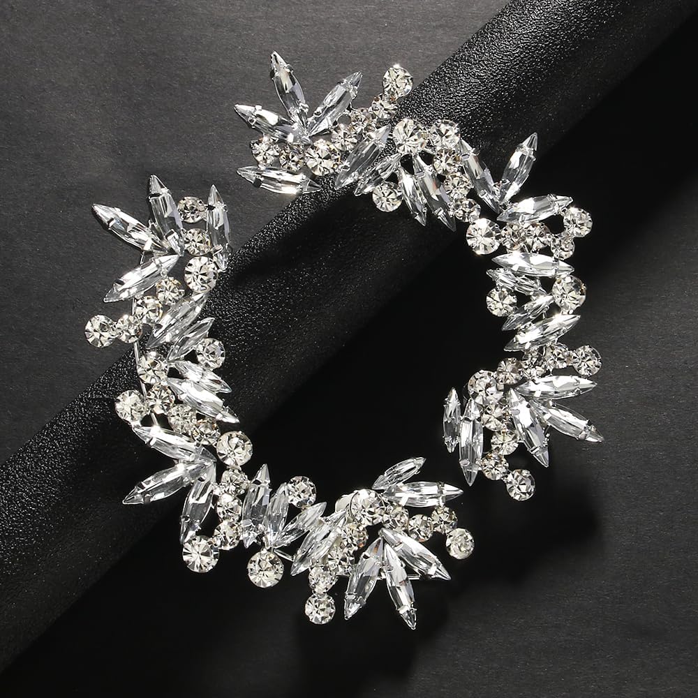 Rhinestone Silver Full Ear Cuff Earrings for Women Ear Clip Wrap Statement Climber Crawler Earrings for Women Hypoallergenic Silver Wedding Jewelry Gifts