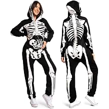 Tipsy Elves Halloween Skeleton Costume for Women - Comfy Easy Adult Onesie Jumpsuit - Front and Back Print with Zip Up Mask