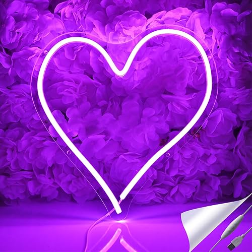 Britrio Letrero de luz LED de neón de 13.4 pulgadas, en forma de corazón, letrero de neón para colgar en la pared, arte de pared para bar,