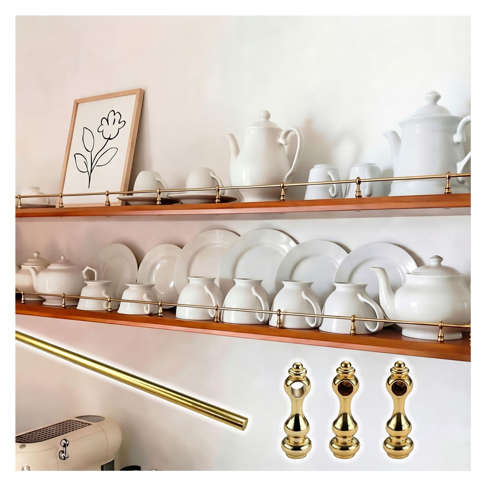 Lxlzyxsf 1Pc Anti-Fall Shelf Guard Rail, Customizable Bendable Aluminum Rails With Metal Finials, Rustproof Safety Bar For Open Ledge Kitchen & Display Cabinet(,26In/66Cm)