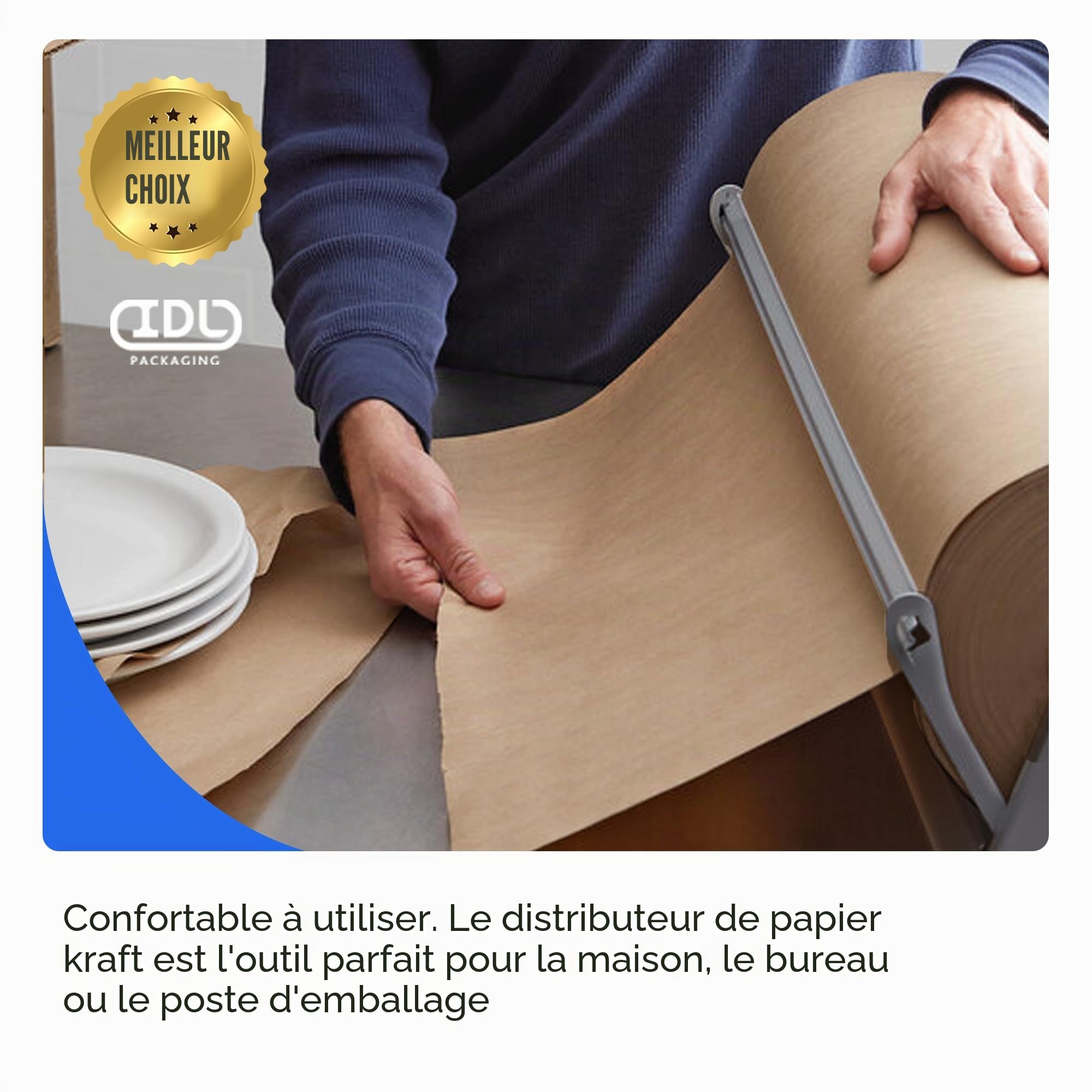 IDL Packaging Distributeur de rouleau de papier kraft de 91,4 cm et cutter pour rouleaux jusqu'à 91,4 cm de large et 22,9 cm de diamètre – Support de papier en acier renforcé avec cutter – Pour papier