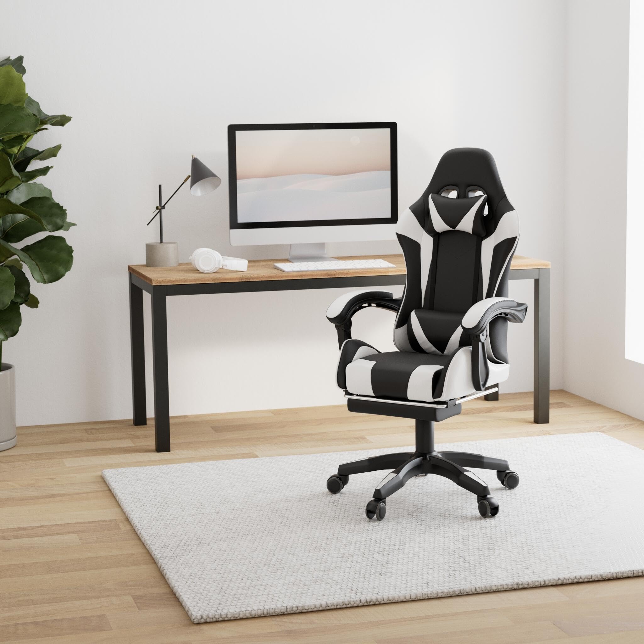 Walden Sedia da gaming, ergonomica, da ufficio, da gaming, schienale regolabile, sedia girevole da corsa, ufficio, computer, ergonomica, videogioco (bianco)