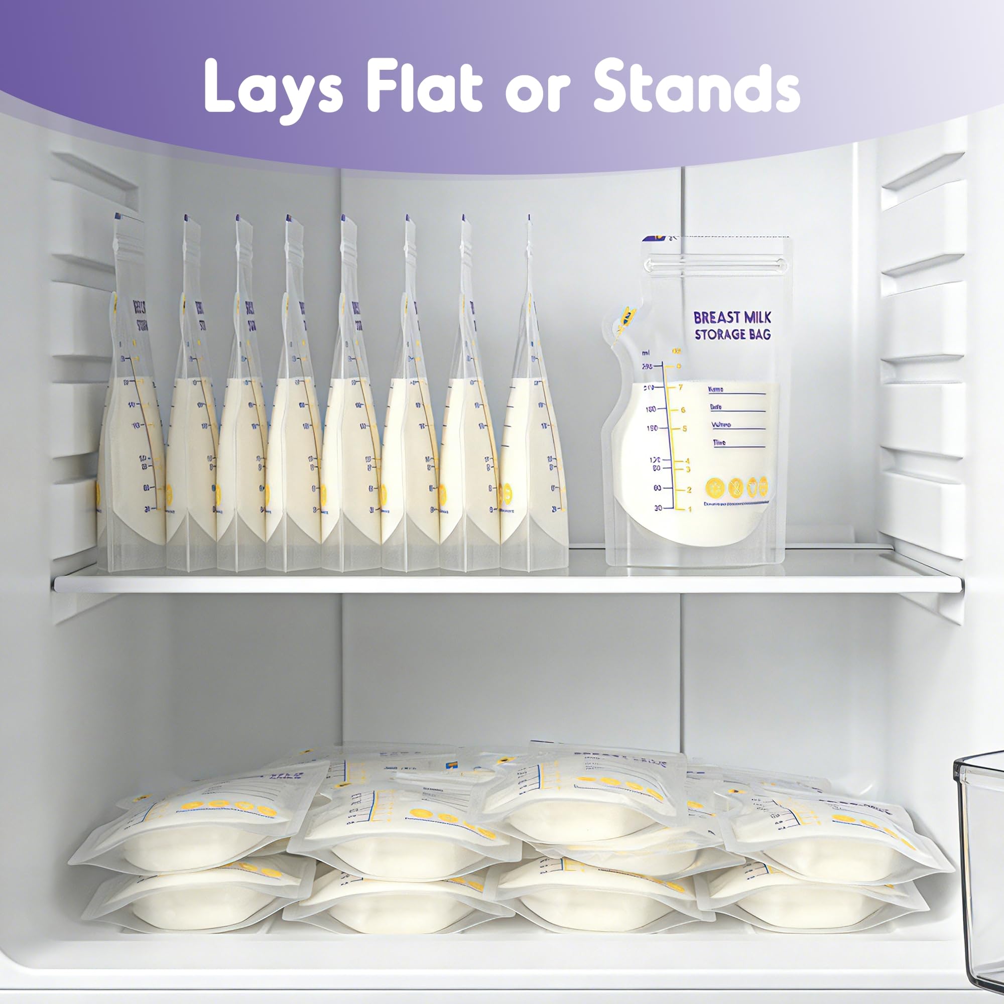 30 Stück Muttermilchbeutel mit einem schwarzen Marker, 250ml Vorsterilisiert Muttermilch Aufbewahrung, Doppelter Auslaufsicheres Design, BPA-frei, Easy Pour Milchbeutel für Muttermilch