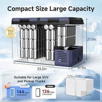 BODEGACOOLER 12 Volt Refrigerator, 100QT(95L) IPX4 Waterproof Electric Cooler, Car Fridge Dual Zone APP Control with 12/24V DC 110-240V AC,4F~68F, Portable Freezer for Camping,Travel,RV,Road Trips