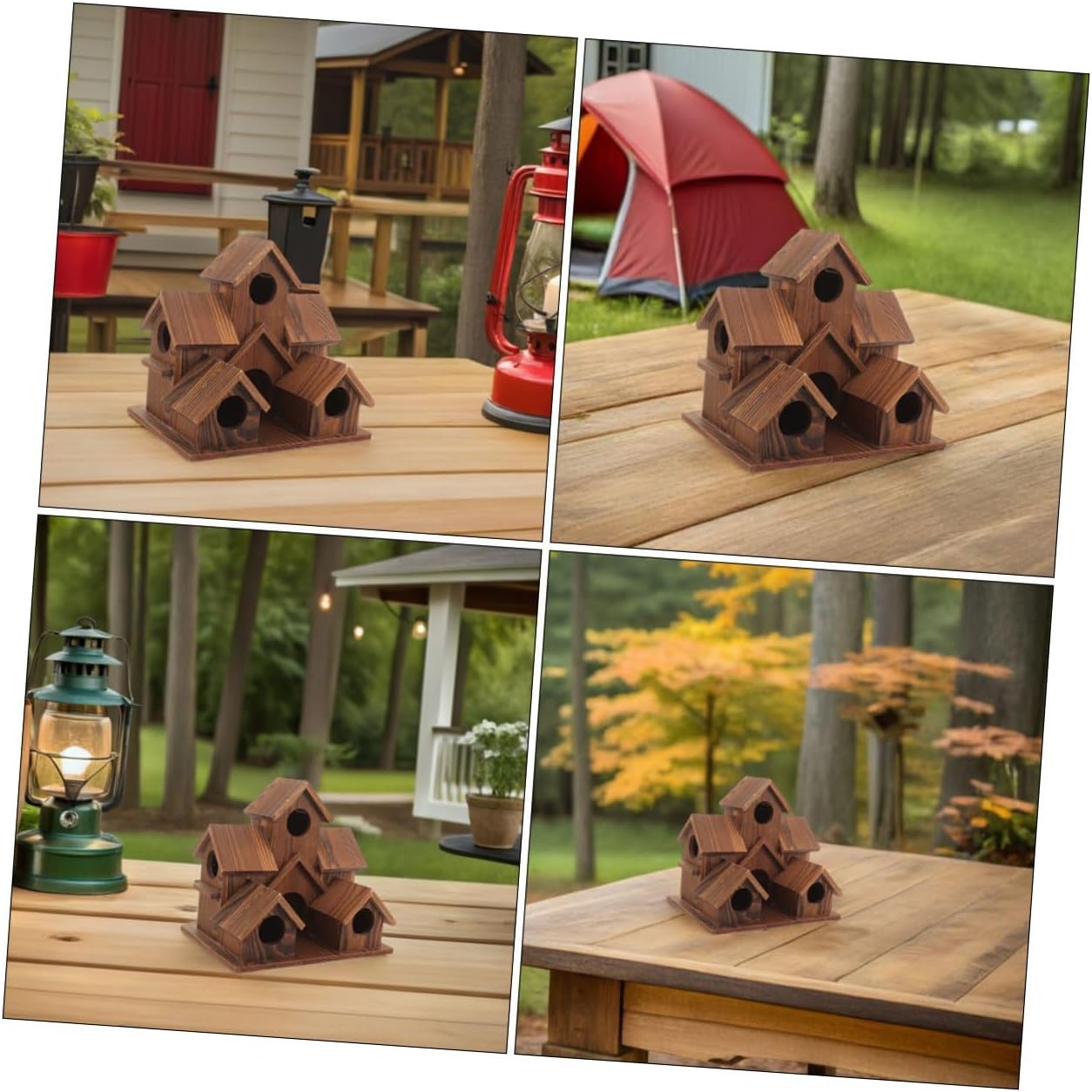 2pcs Rustic Solid Wood Birdhouse for Wild Bird Nesting Outdoors, Hanging Cottage-Style Wooden Bird Nest Box Feeder for Garden Backyard Wildlife Viewing