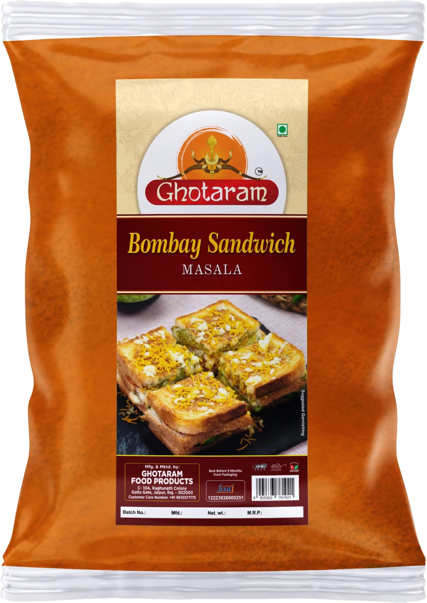 Ghotaram Bombay Sandwich Masala/Handcrafted Sandwich Masala/Spice Up Your Sandwich with Delicious Masala|Delicious Crunchy street food snack Masala|Natural And Fresh-190Gx1Pk