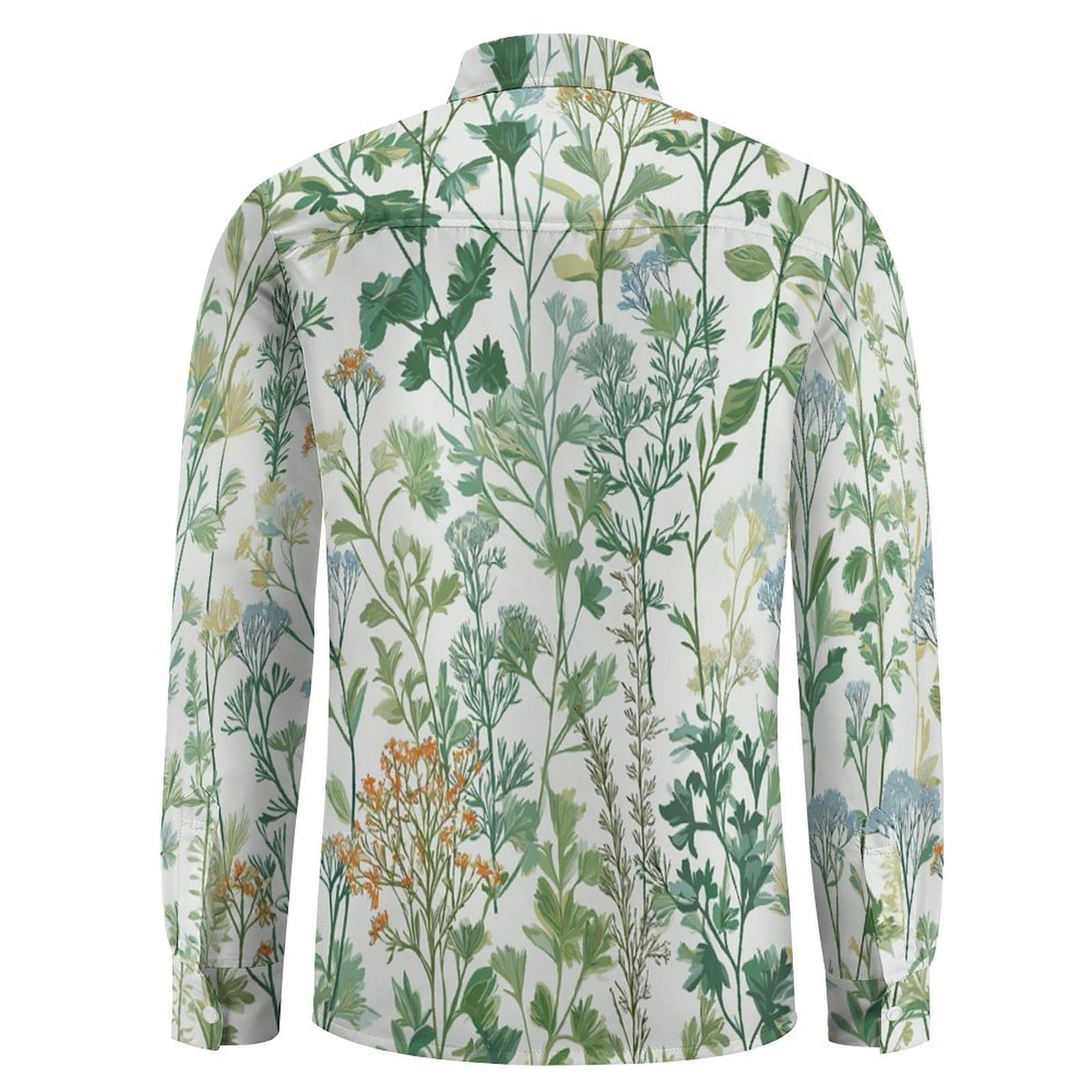 Camisa de Lino Flores Silvestres para Hombre - Camisas de Manga Larga Casual Verano Camisa Verde con Botones Camisas Ajuste Regular Ropa de Playa Vacaciones Trabajo