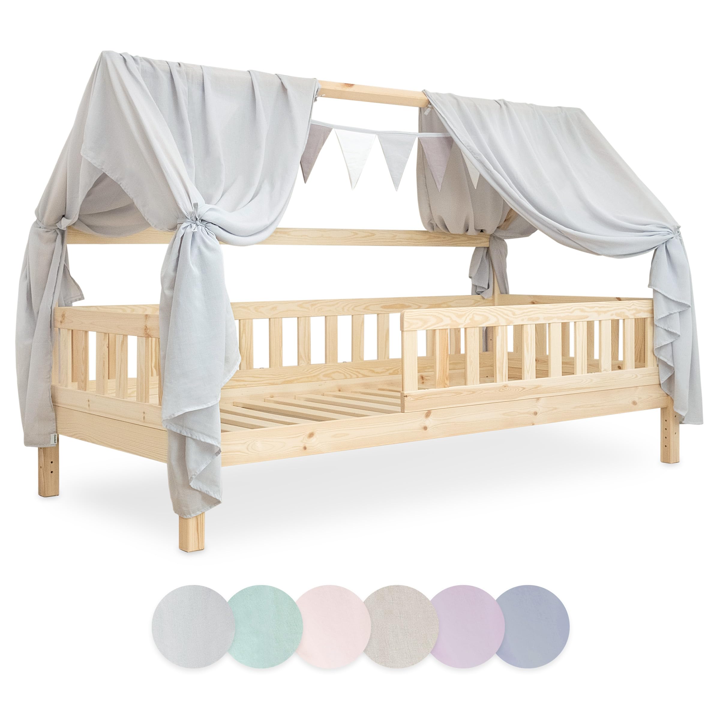 Ehrenkind® Kinderzimmer-Deko-Set: Betthimmel & Wimpelkette für magische Momente | Oeko-TEX Zertifiziert | Kinderzimmer Deko | Betthimmel Kinderzimmer, 90x200 Hellgrau