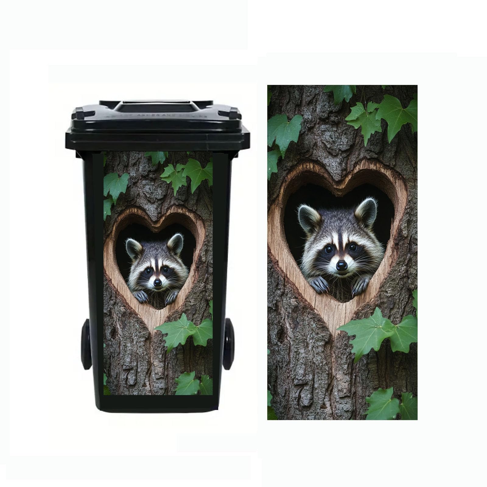 Nouiroy Donkey Dustbin Sticker Decals Wheelie Bin Stickers Self Adhesive Dog Cat Peeking Decal for Door Trash Cans Bins Driveway Garden Outdoor Patio Decor,14.57×32.28in (Raccoon 2)