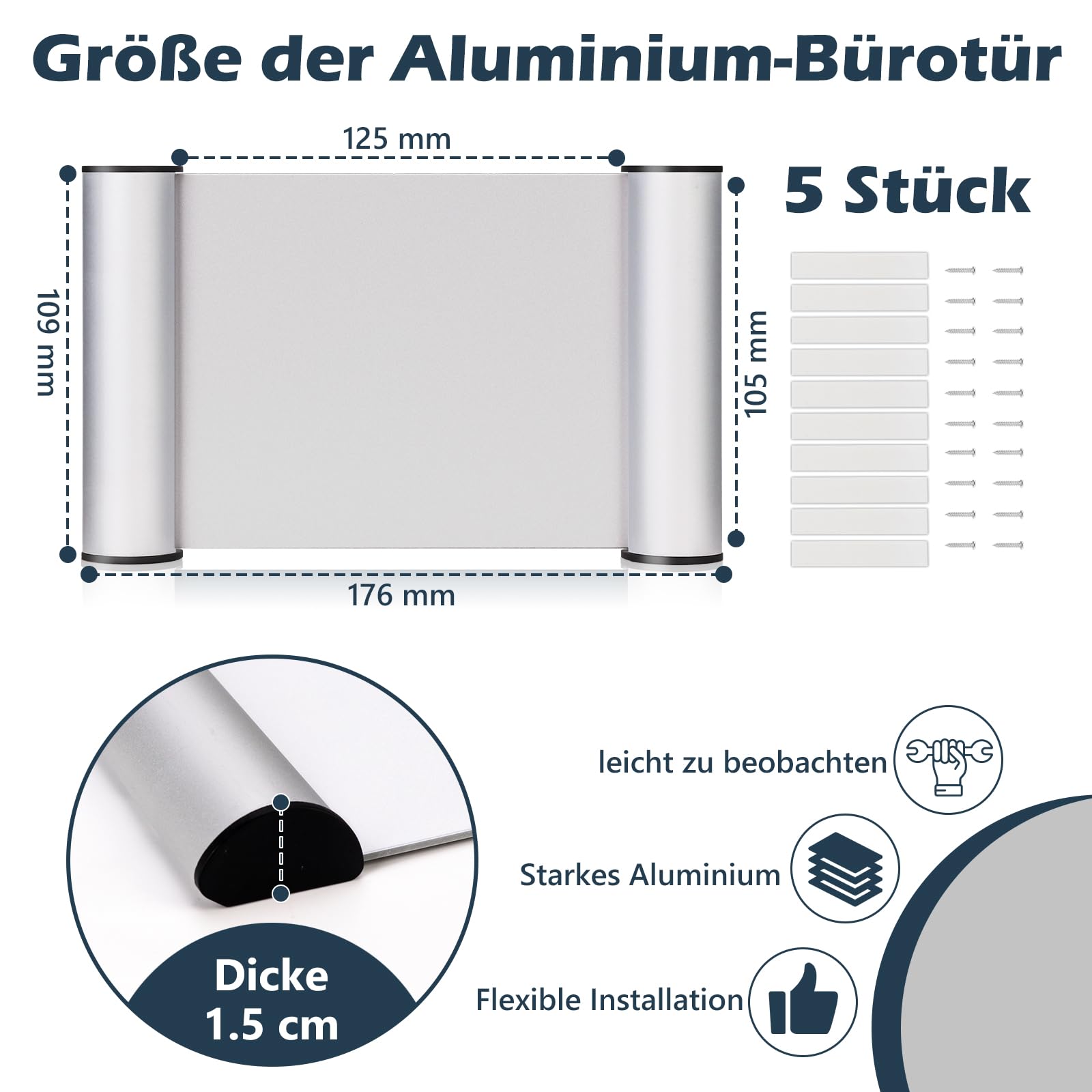 Plaque de porte bureau A6 en aluminium avec couvercle transparent 148 mm x 105 mm autocollants adhésive stable pour maison événement