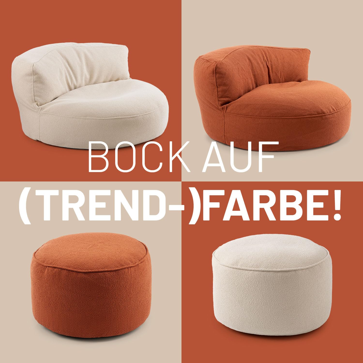 Lumaland Teddy Pouf Pouf, Sgabello Interno con Imbottitura, Poltrona Compatta con Perle in EPS, 3 in 1: Pouf, Tavolino e Poggiapiedi, Borsa per il Bean Bag, Piccolo e Soffice, Ø 25 x 45 cm, Terracotta