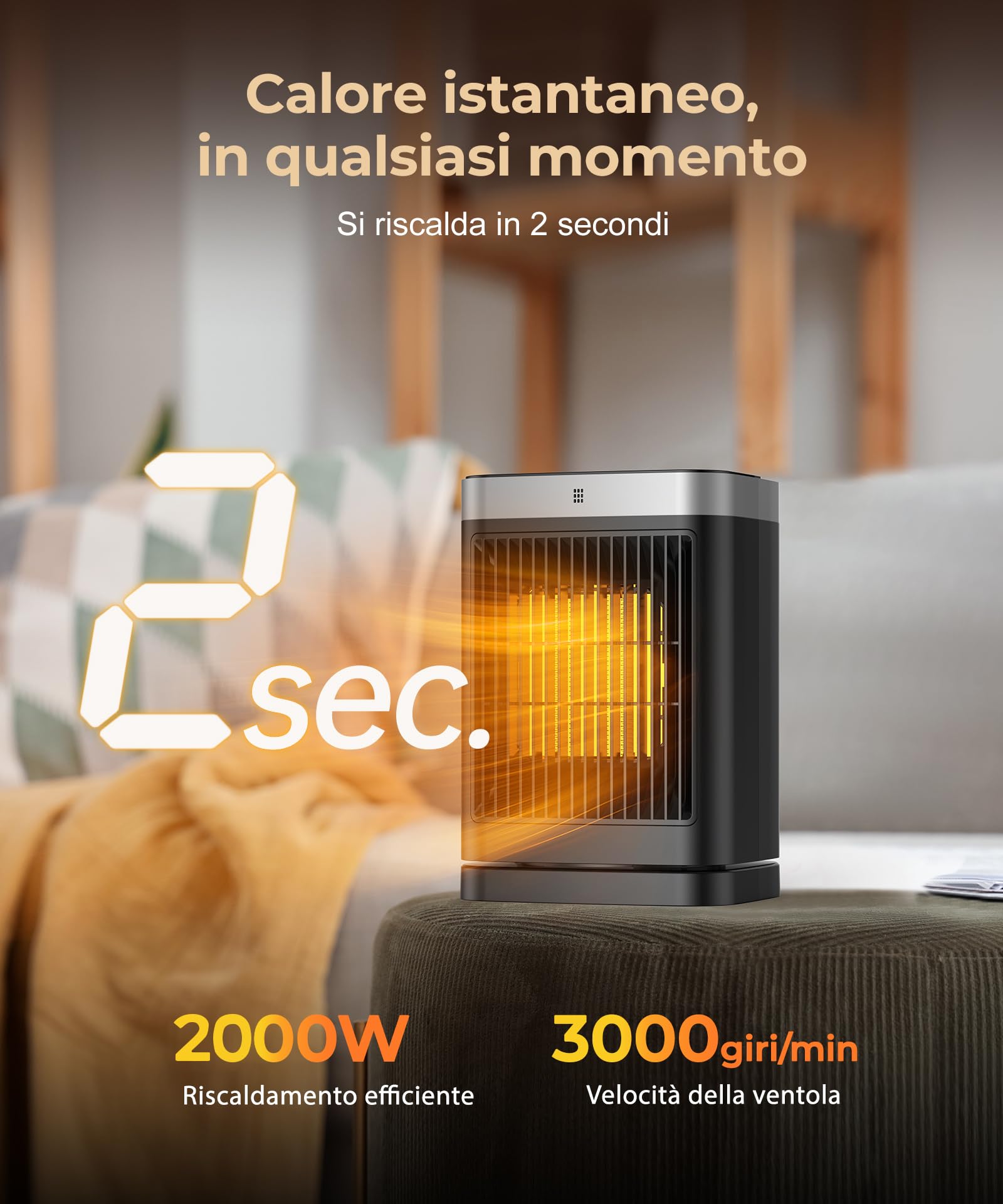 Stufetta Elettrica da Bagno, 2000W Termoventilatore con 3 Modalità, Telecomando, Protezione da Surriscaldamento e Ribaltamento, Timer 12 Ore, 70° Oscillazione, Para Dormitorios, Salones Oficinas