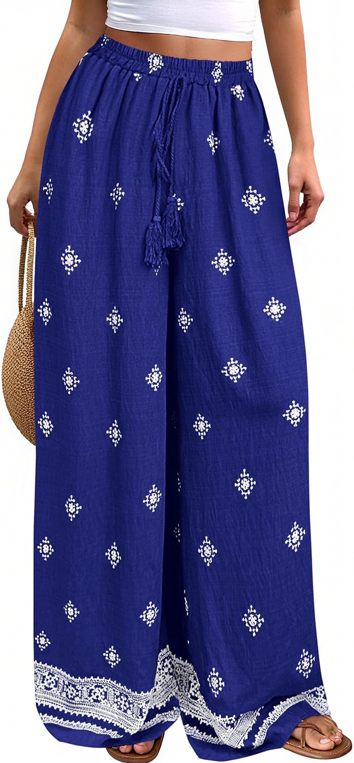 PRETTYGARDEN Women's Wide Leg Palazzo Pants 2026 Summer Boho Floral Trousers Spring Flowy Beach Vacation Clothes Resort Wear