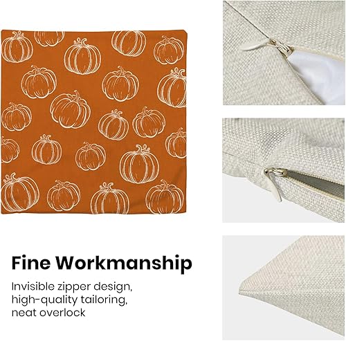 Miniatura 5 de BETGINY Juego de 2 fundas de almohada de otoño de 18 x 18 pulgadas para decoración de otoño, fundas de almohada de calabaza naranja, fundas de cojín