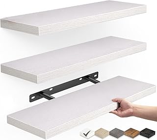 Floating Shelves for Wall – Bathroom Shelves Rustic Wood with Metal Brackets for Bathroom