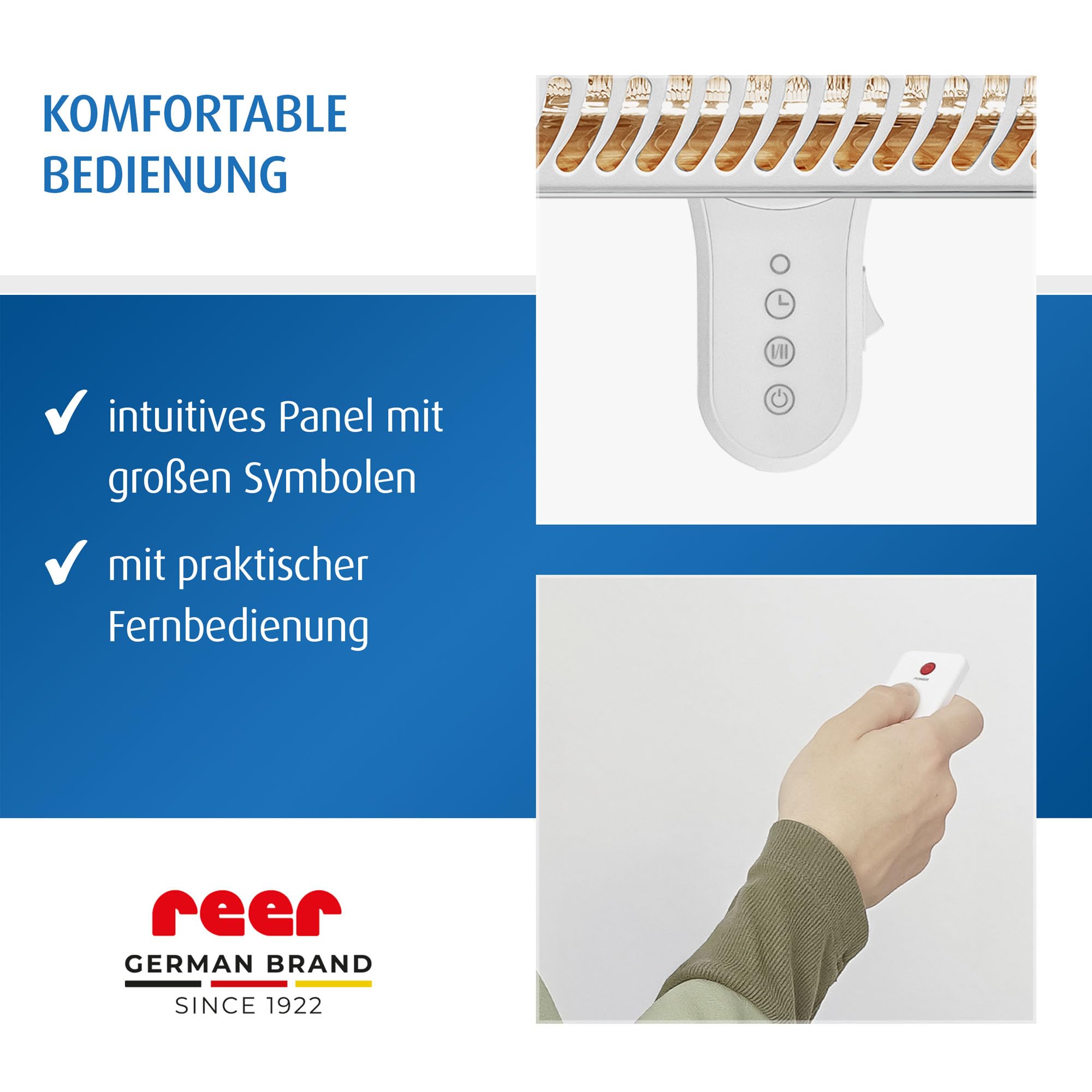 reer HeatCare+ Wickeltisch-Wärmestrahler | EcoHeat Carbon Heizelement | Infrarot-Heizstrahler mit neigbarem Kopf | Wärmespender für Babys | Energiesparend | Wandgerät mit Fernbedienung
