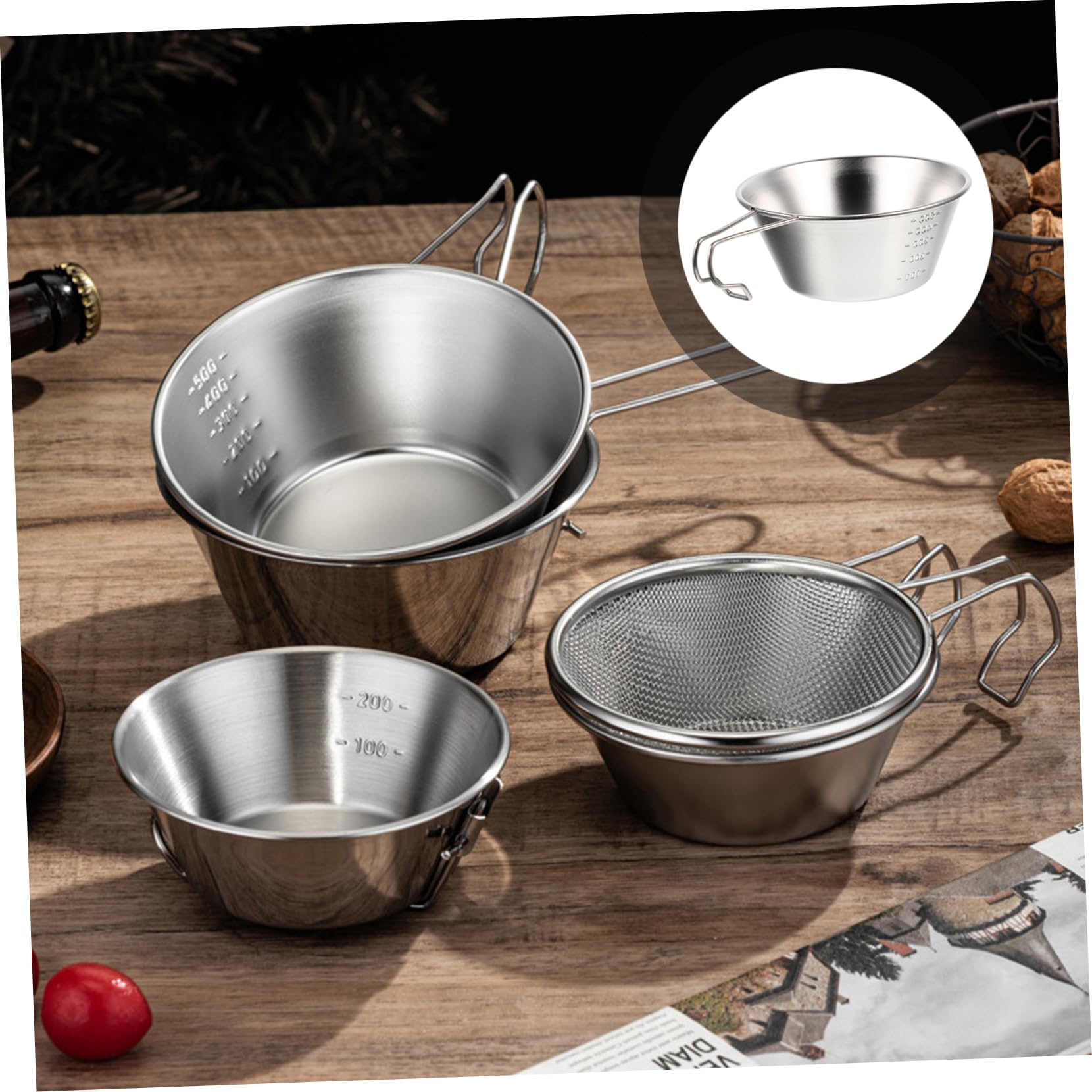 3 Stück Camping Schüssel aus 304 Edelstahl 500ml mit Skala Leicht und Kompakt Japanische Schalen für Outdoor Camping