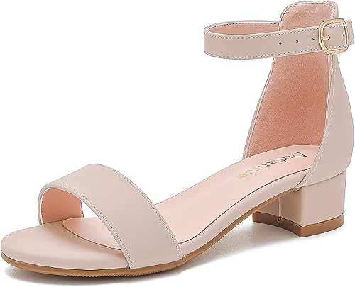 Dufannie - Sandalias de vestir de tacón bajo para niñas pequeñas y grandes, con correa para el tobillo, punta abierta, para usar en fiestas de boda,