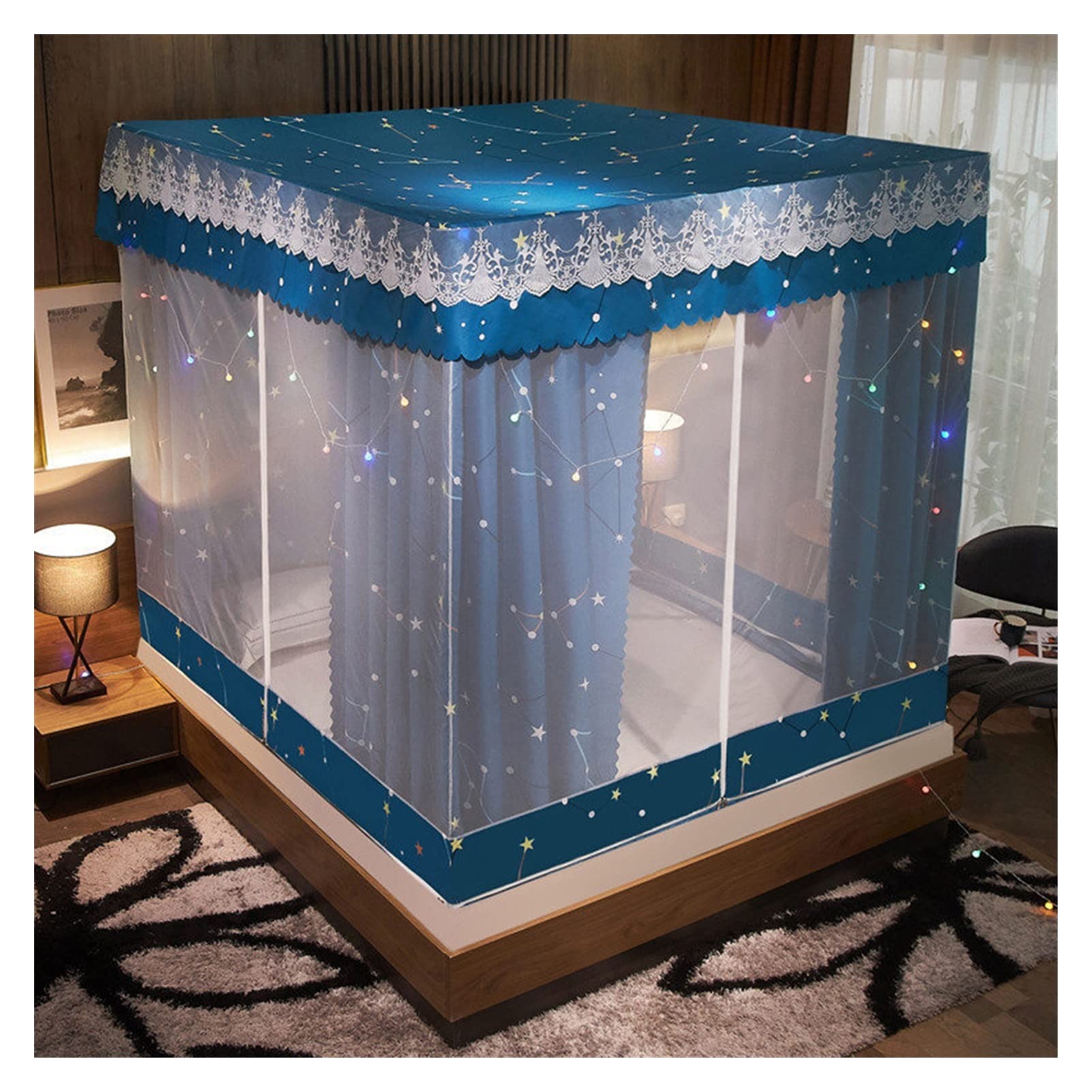 GJMSSMY Dormitory Mosquito Net Household Encryption Mosquito Net Cover Bed Canopy Universal Transparent Mosquito Screen (Color : Blue, Size : 6.6 foot bed)
