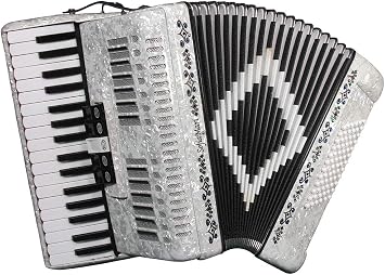 SofiaMari SM3472 Piano Accordion w/Free NAC-4872 Roll Away Case, a $160 Value. 34 Key, 72 Bass, Leather Harness Straps also included. White Pearl