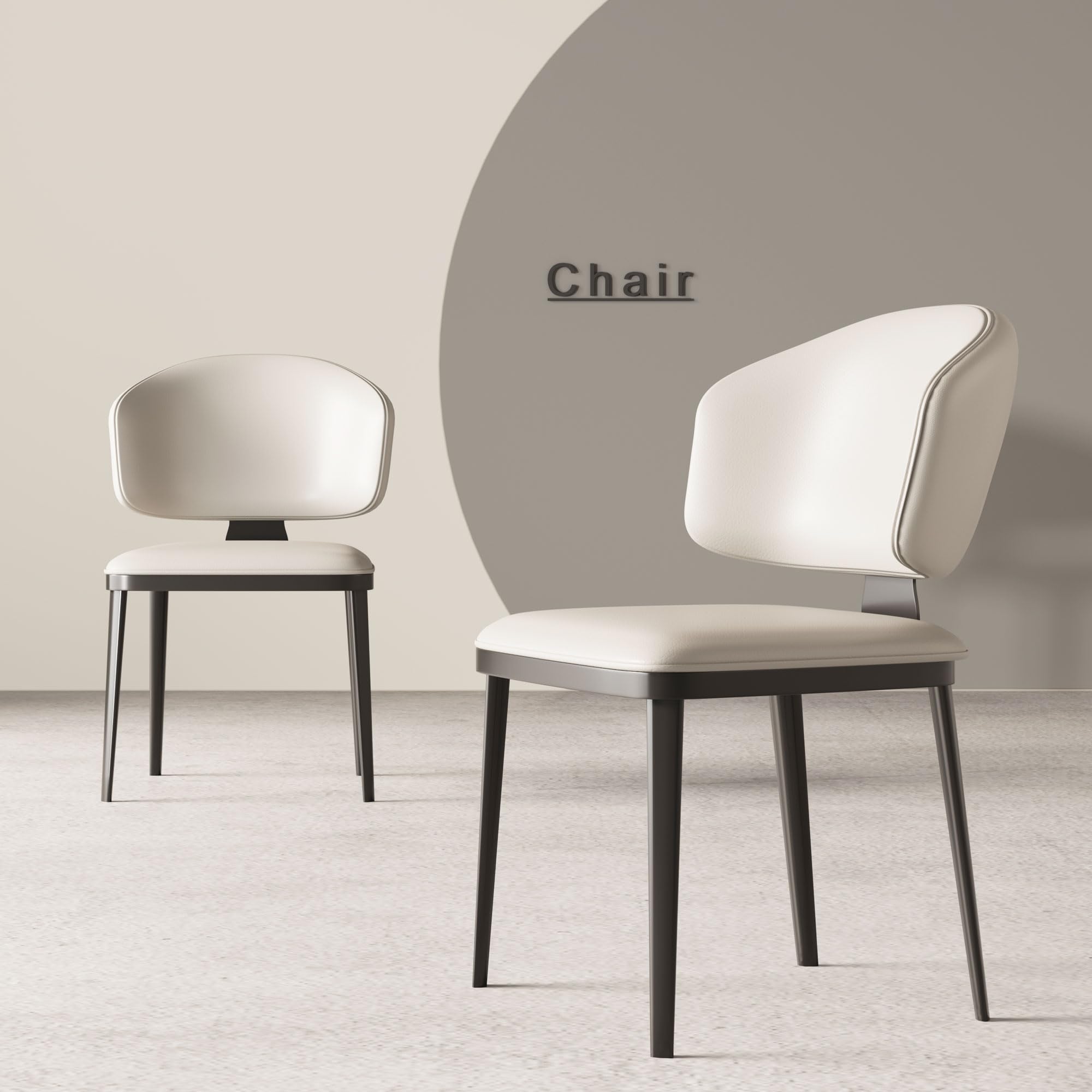 modern faux leather dining chairs, set of 2, mid century style accent chairs with arms, black metal legs, elegant and durable design, perfect for dining room, office, or living room, off-white, 18.89"